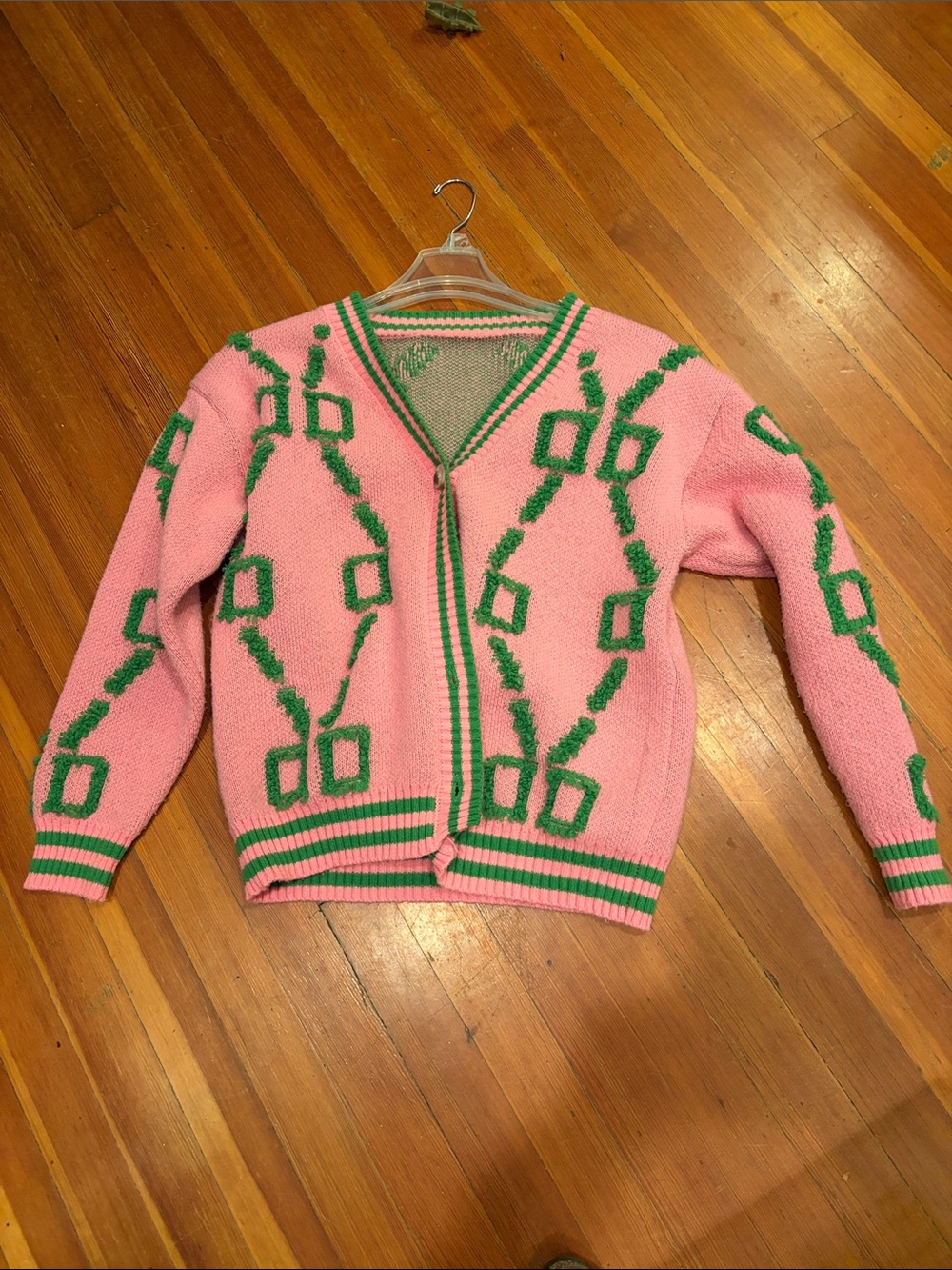 Pink & Green V-Neck Knit Cardigan